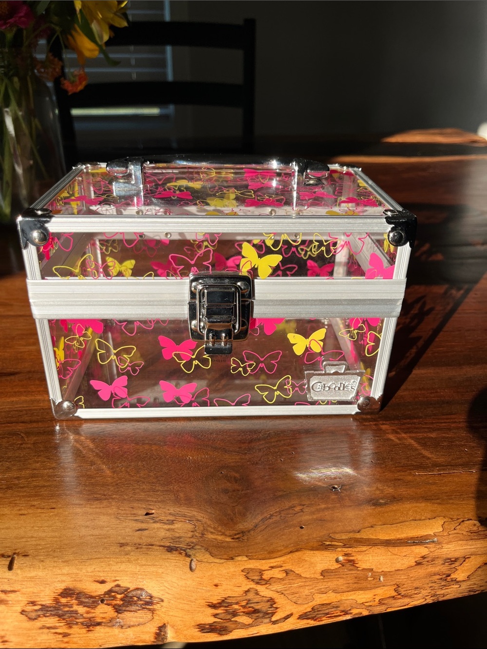 Caboodles Clear Butterfly Jewelry Case - Pink & Yellow Accents